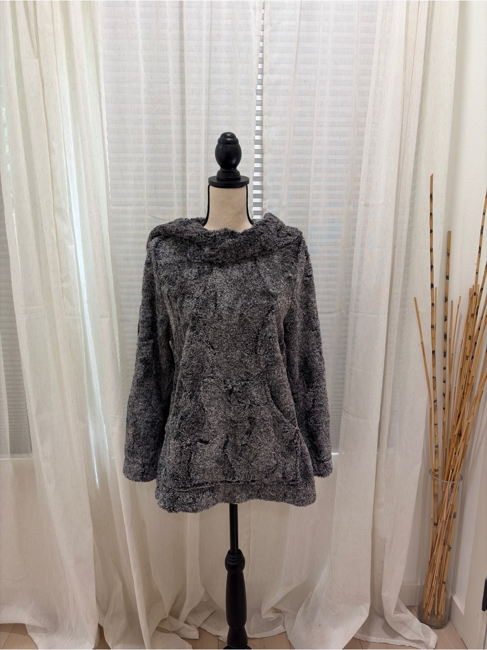 Pandemonium Seattle— Faux Fur Pullover with hood- Charcoal Gray